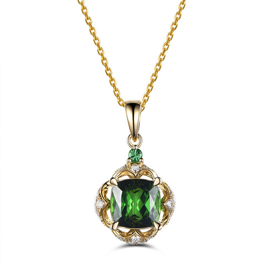 Synthetic emerald stone 24k gold plated necklace