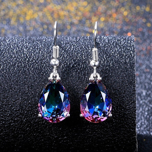 Synthetic Bicolor Ametrine stone White Gold plated earring.