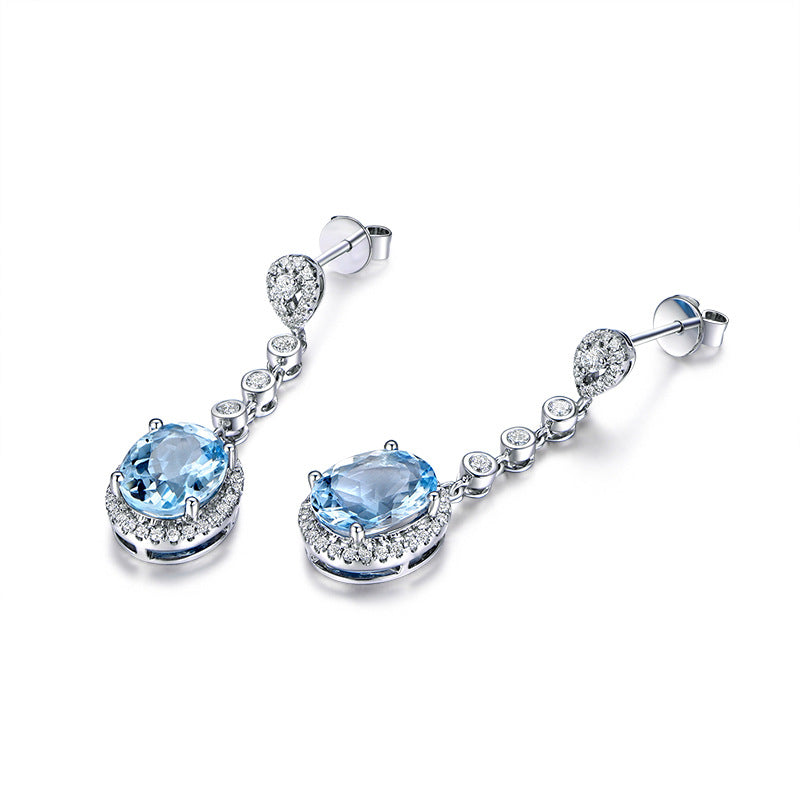 Synthetic Aquamarine stone white gold plated earring