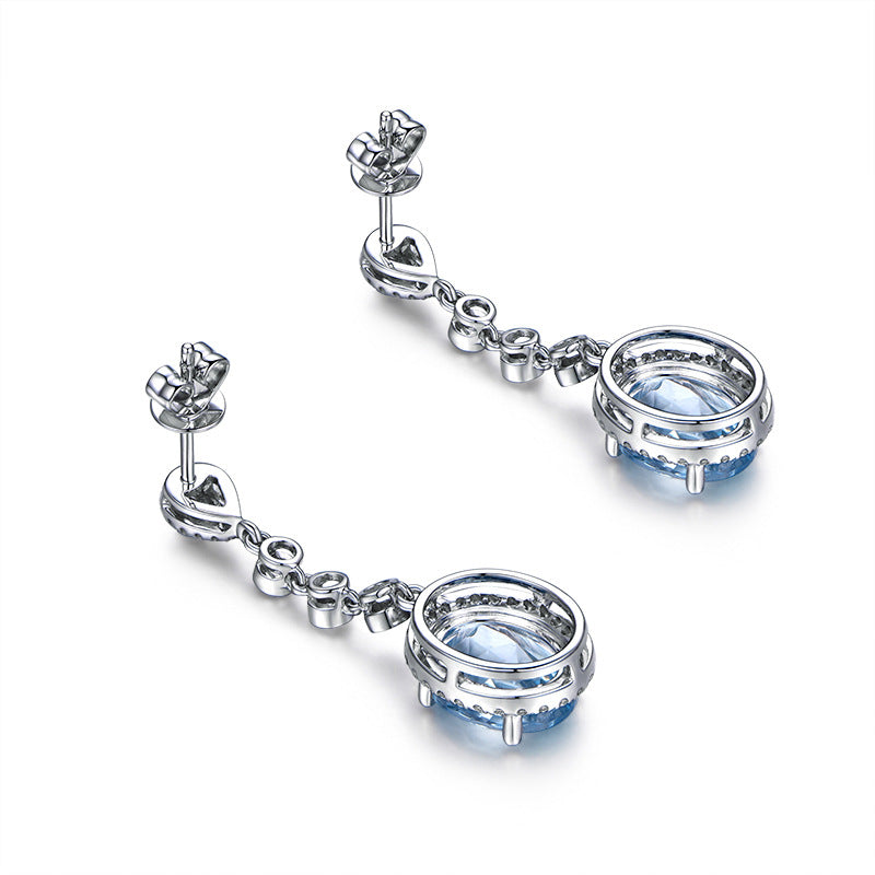 Synthetic Aquamarine stone white gold plated earring