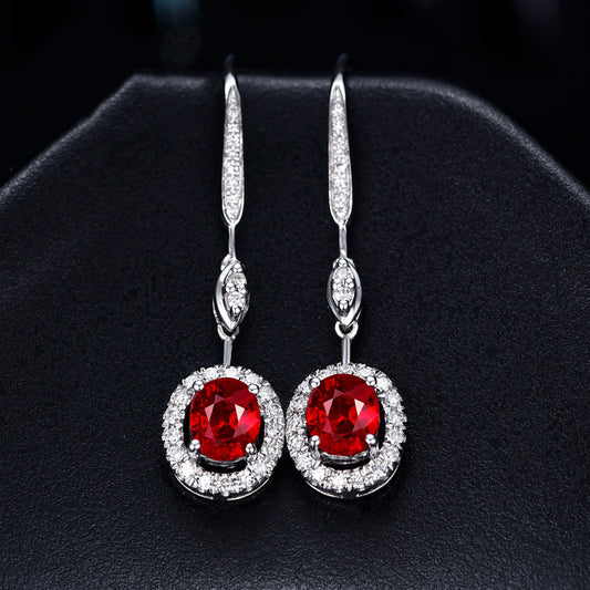 Synthetic Ruby stone White gold plated earring.