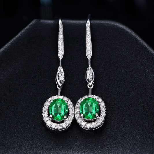 Synthetic Emerald stone White Gold plated earring