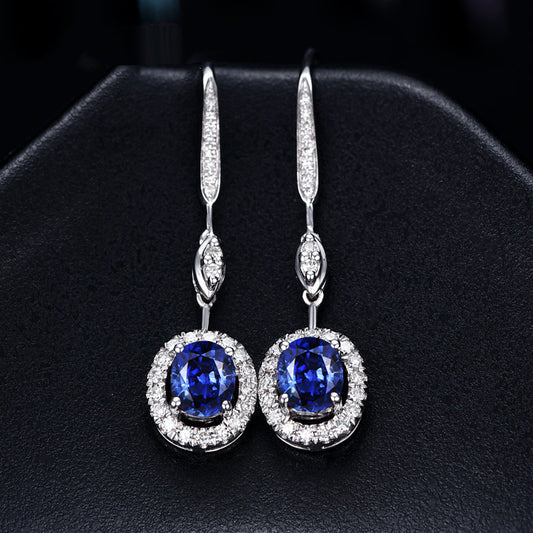 Synthetic Sapphire stone White  Gold plated earring.