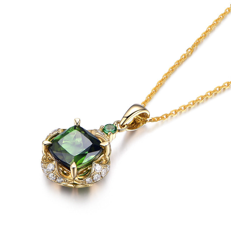 Synthetic emerald stone 24k gold plated necklace