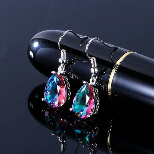 Synthetic Bicolor Ametrine stone White Gold plated earring.