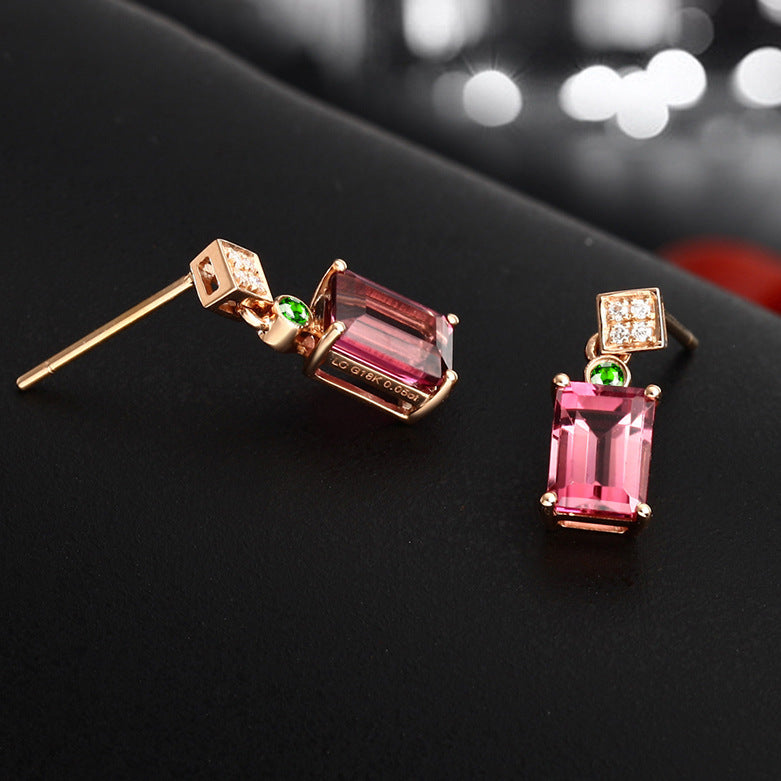 Synthetic Ruby stone rose gold plated earring