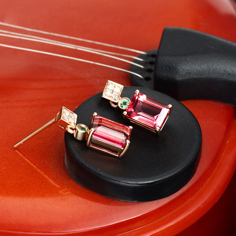 Synthetic Ruby stone rose gold plated earring