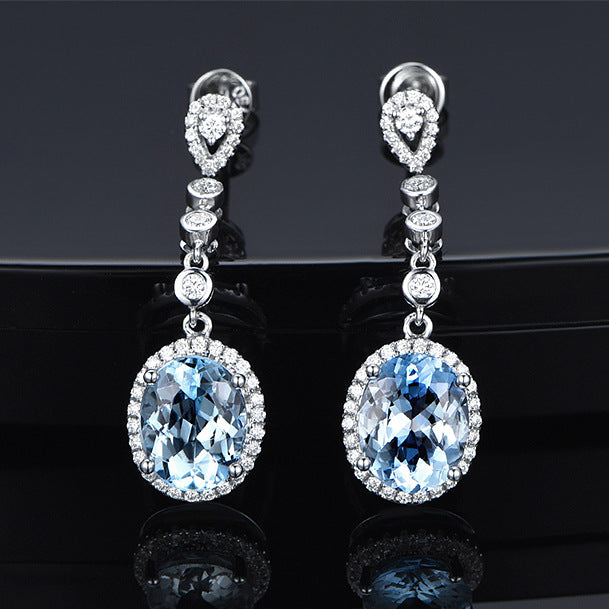 Synthetic Aquamarine stone white gold plated earring