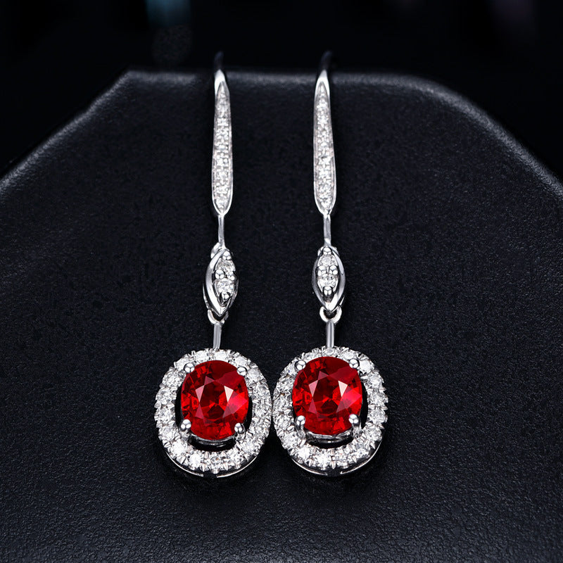 Synthetic Ruby stone White gold plated earring.