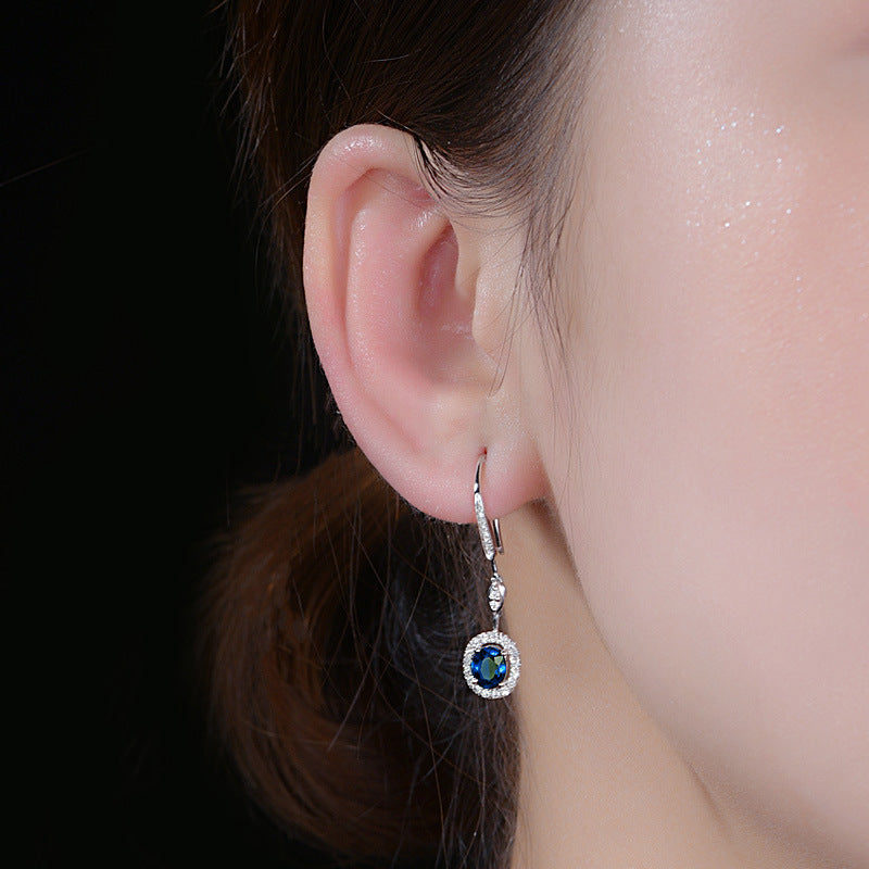 Synthetic Sapphire stone White  Gold plated earring.