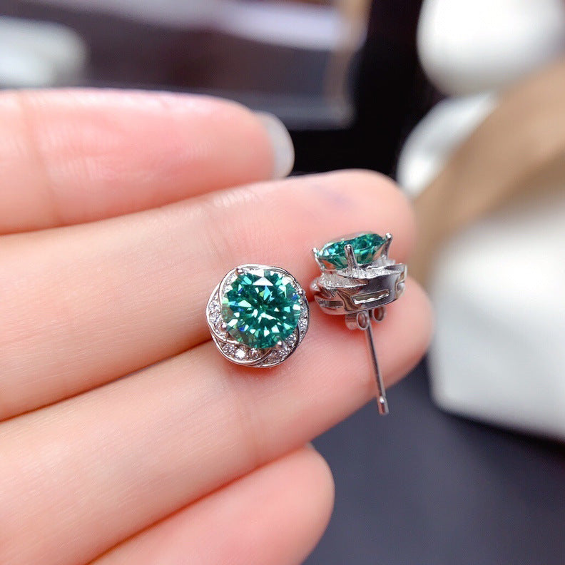 Vivid Green Color, VVS1 moissanite Diamond earring